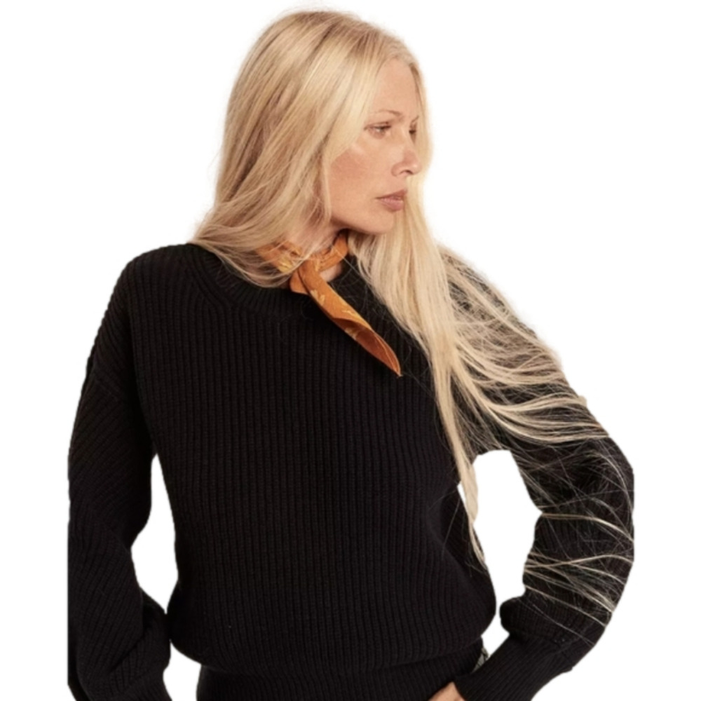 MADEWELL black Long Balloon Sleeve Pullover Crew Neck Chunky Knit Sweater